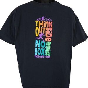 Vintage Yellowstone National Park T Shirt Mens Size 2XL Black Y2K Hiking Travel